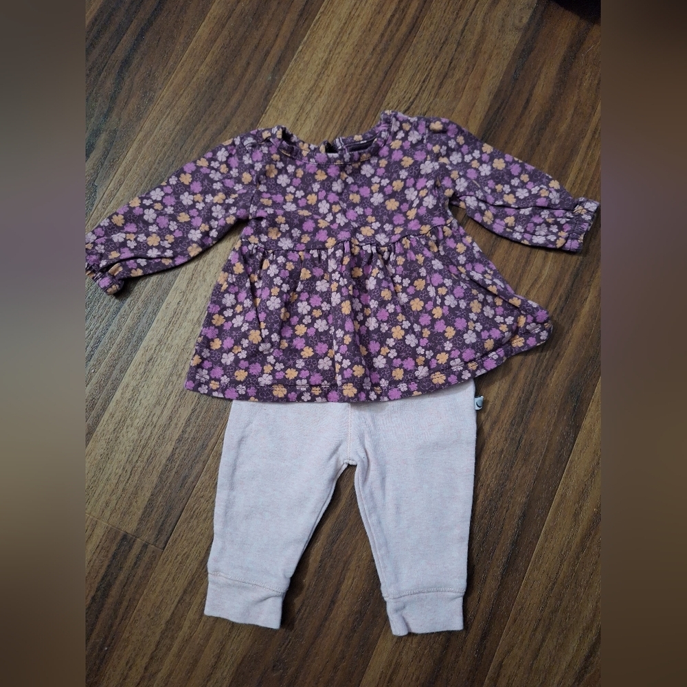 George 0-3M Floral Baby Top with Petit Lem Pink Pants 3M